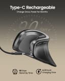 ماوس عمودی ارگونومیک ProtoArc، مدل EM11 NL، ماوس بیسیم قابل شارژ Bluetooth، ماوس ارگو با قابلیت اتصال به ۳ دستگاه برای PC/Notebook/Laptop، ماوس اپتیکال 2.4GHz برای Windows و Mac OS، رنگ خاکستری 1753