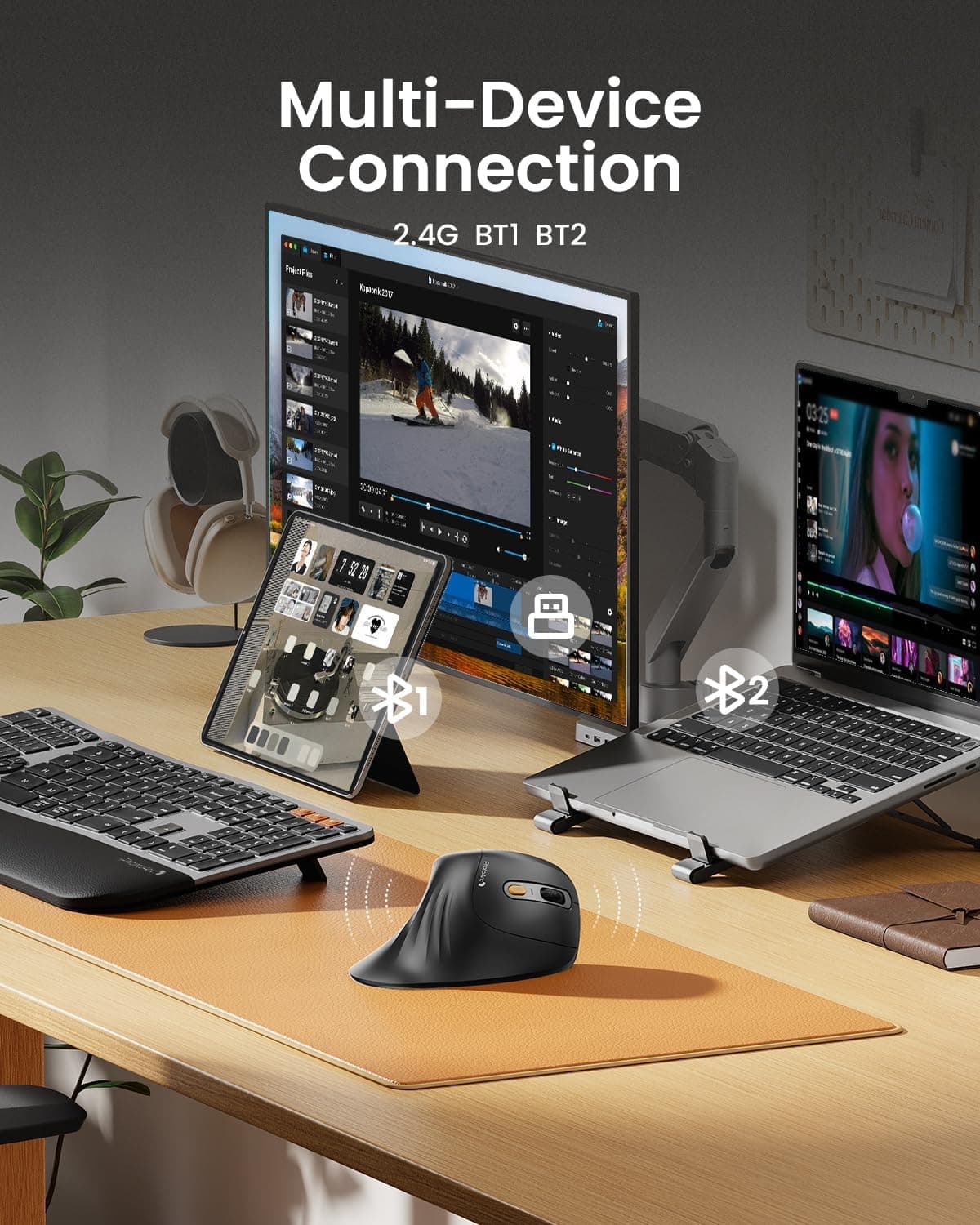 ماوس عمودی ارگونومیک ProtoArc، مدل EM11 NL، ماوس بیسیم قابل شارژ Bluetooth، ماوس ارگو با قابلیت اتصال به ۳ دستگاه برای PC/Notebook/Laptop، ماوس اپتیکال 2.4GHz برای Windows و Mac OS، رنگ خاکستری 1754