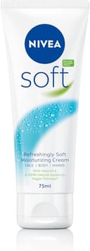 کرم مرطوبکننده NIVEA Soft، کرم مرطوبکننده برای صورت، بدن و دستها با ویتامین E و روغن Jojoba، کرم دست با رطوبترسانی عمیق، کرم روز همهکاره در تیوپ، ۷۵ میلیلیتر، ۱ عدد (بسته ۱ عددی) 2339