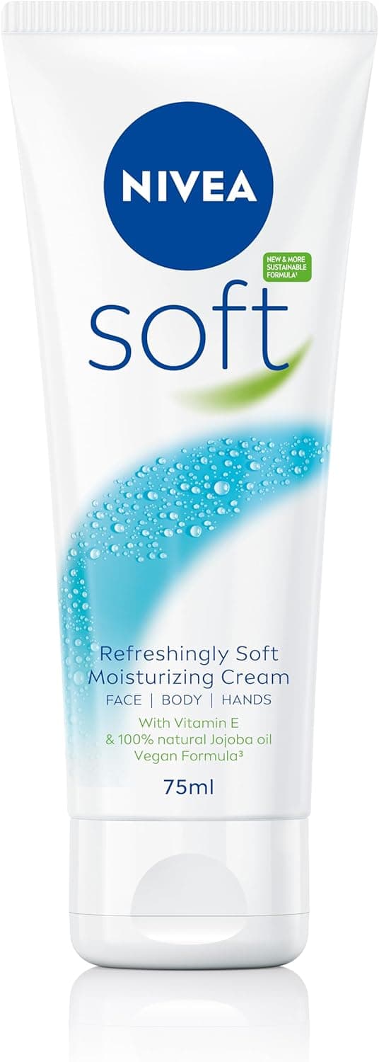 کرم مرطوبکننده NIVEA Soft، کرم مرطوبکننده برای صورت، بدن و دستها با ویتامین E و روغن Jojoba، کرم دست با رطوبترسانی عمیق، کرم روز همهکاره در تیوپ، ۷۵ میلیلیتر، ۱ عدد (بسته ۱ عددی) 2339