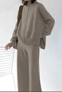 ست دو تکه زنانه Meenew، سویشرت بافتنی آستین بلند و شلوار پاچهگشاد، ست لباس راحتی، سایز L، رنگ خاکی 2935