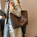 کیف لپ تاپ زنانه 16 اینچ، کیف دستی لپ تاپ چرمی اداری، کیف شانهای کراسبادی با بافت Premium، کیف دستی شانهای با ظرفیت بالا (قهوهای) 2996