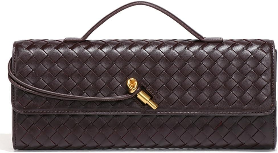 کلاچ دستی بافتنی شیک مجلسی زنانه، کیف زیر بغل رو دوشی، کیف دستی کراسبادی بامزه، کیف پول چرم PU، رنگ بنفش تیره 3016