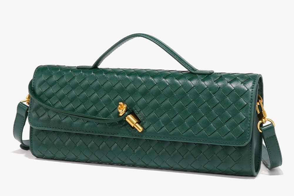 کلاچ دستی بافتنی شیک مجلسی زنانه، کیف زیر بغل رو دوشی، کیف دستی کراسبادی بامزه، کیف پول چرم PU، رنگ بنفش تیره 3017