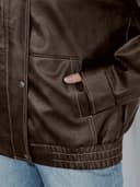 کت چرمی زنانه اورسایز Trendy Queen مدل موتورسواری بمبر پاییزه زمستانی 2025 قهوهای سایز L 3049