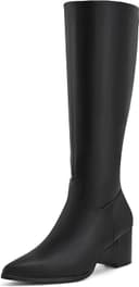 چکمههای تا زانو زنانه Shoe'N Tale با نوک تیز، چکمههای بلند با پاشنه میانی پهن و بلوکی، زیپ کناری، سایز 40 EU، رنگ مشکی Pu 3106