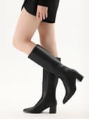 چکمههای تا زانو زنانه Shoe'N Tale با نوک تیز، چکمههای بلند با پاشنه میانی پهن و بلوکی، زیپ کناری، سایز 40 EU، رنگ مشکی Pu 3109