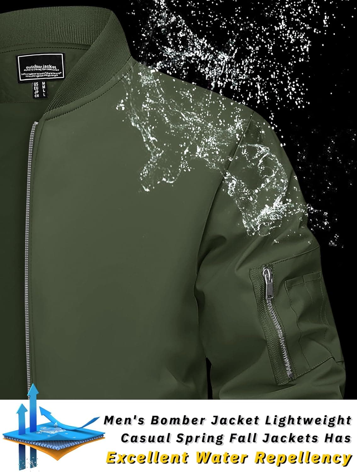 کاپشن مردانه TACVASEN - سبک، کژوال برای بهار و پاییز، بمبر نازک با زیپ و جیب، کت روکش L مدل #02 سبز 3147