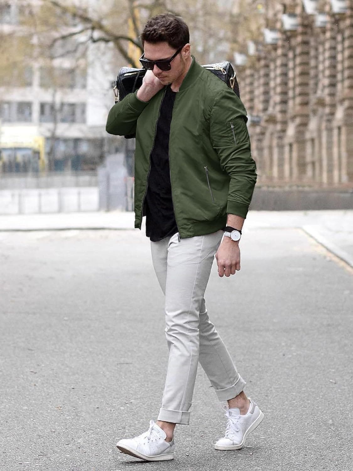 کاپشن مردانه TACVASEN - سبک، کژوال برای بهار و پاییز، بمبر نازک با زیپ و جیب، کت روکش L مدل #02 سبز 3149