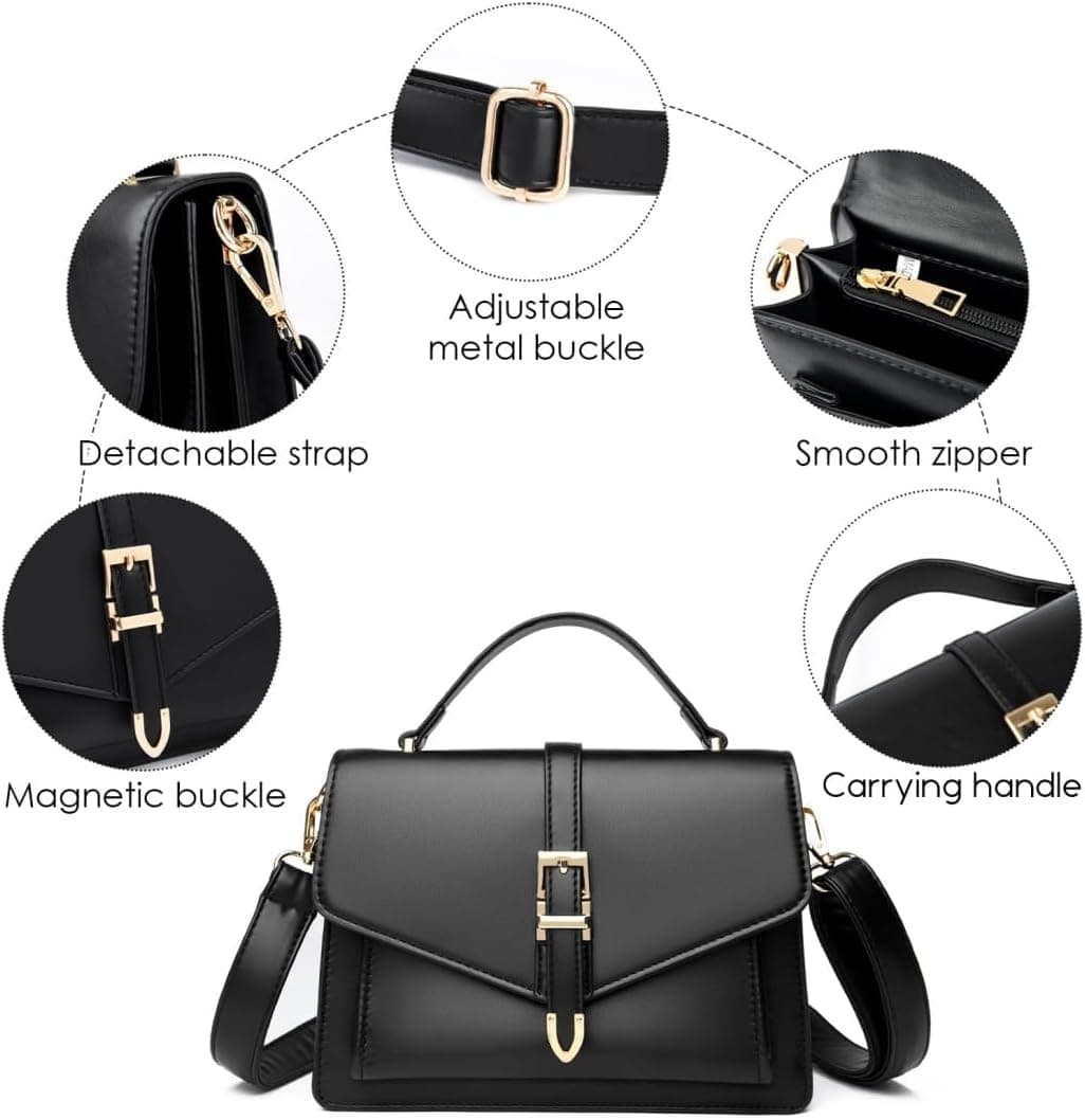 کیف کراسبادی زنانه، کیف کراسبادی کوچک، کیف دوشی از چرم مصنوعی ضدآب، کیف دوشی، سبک و آسان برای حمل، بند قابل تنظیم، شیک و زیبا، مناسب برای هدیه تعطیلات، هدیه برای دختران، سفر و گردش - مشکی 3307