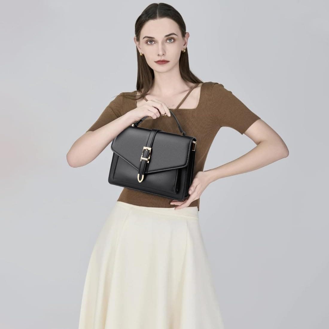 کیف کراسبادی زنانه، کیف کراسبادی کوچک، کیف دوشی از چرم مصنوعی ضدآب، کیف دوشی، سبک و آسان برای حمل، بند قابل تنظیم، شیک و زیبا، مناسب برای هدیه تعطیلات، هدیه برای دختران، سفر و گردش - مشکی 3309