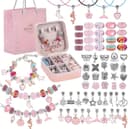 کیت ساخت دستبند Beauenty برای دختران، کیت ۶۸ عددی Charm Bracelets همراه با جعبه جواهرات، آویزهای جواهرات، دستبندها برای کاردستی DIY، هدیه دستبند برای بزرگسالان و کودکان، هدیه برای دختران ۳ تا ۱۲ ساله (صورتی) 3349