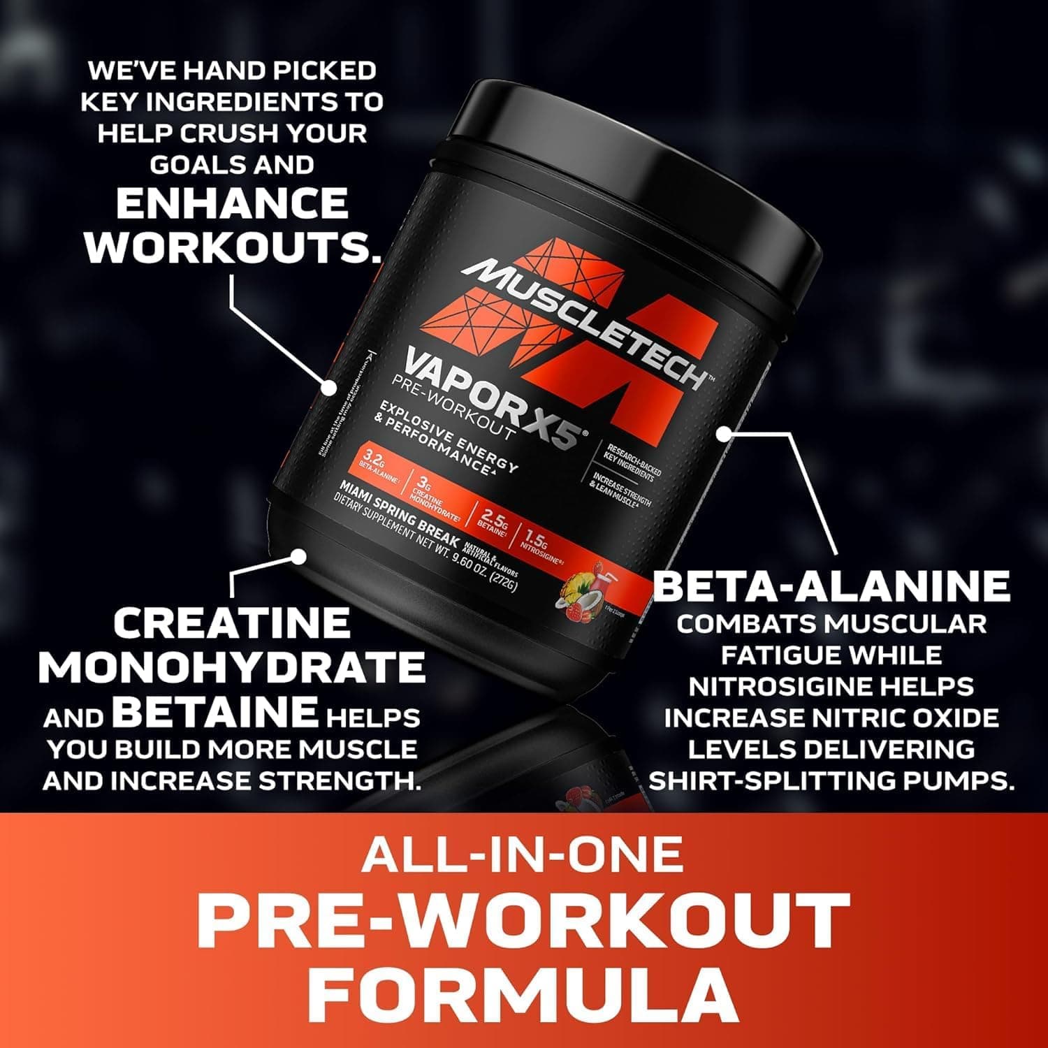 MuscleTech | Vapor X5 | پودر قبل از تمرین | انرژی پمپ عضلانی شدید | مکملهای تغذیه ورزشی عضلهساز برای زنان و مردان | Miami Spring Break | ۲۷۲ گرم | ۳۰ سروینگ 3519