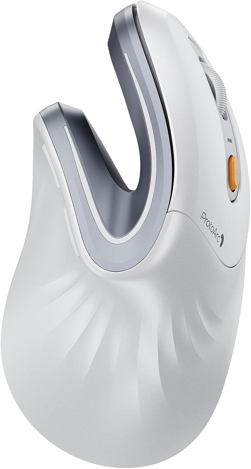 ماوس ارگونومیک ProtoArc مدل EM11 NL – بیسیم و عمودی (Vertical Mouse)، با قابلیت اتصال به چند دستگاه بهصورت همزمان، قابل شارژ از طریق USB-C، مناسب برای Windows، macOS، کامپیوتر، نوتبوک و لپتاپ – رنگ سفید.