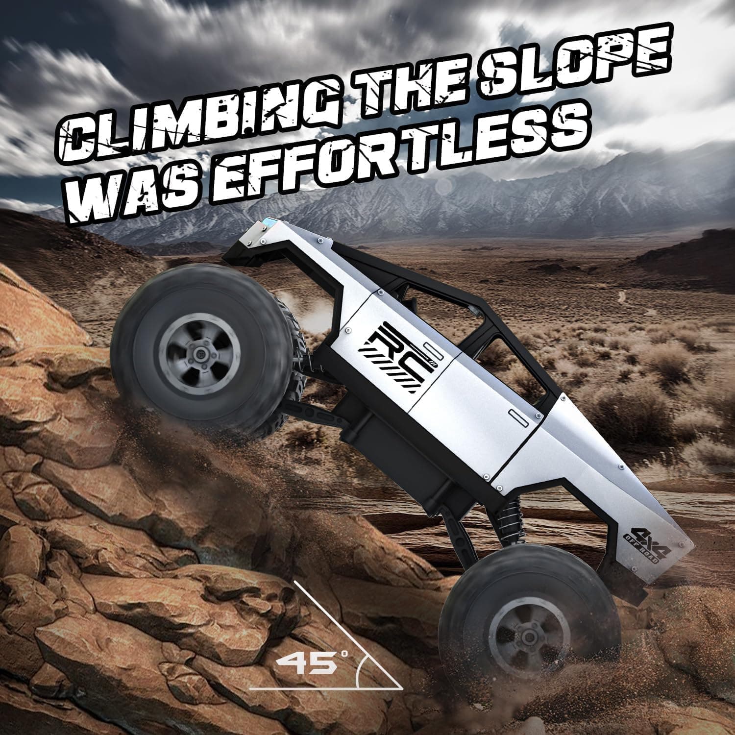 کامیون RC جدید 2025 مقیاس 1:16 | خودروی کنترل از راه دور 4WD همهجارو آفرود | دو موتور | چراغهای جلو LED | ضدآب | 2.4GHz RC Rock Crawler | اسباببازی برای کودکان و بزرگسالان - نقرهای نقرهای (1:16) 701