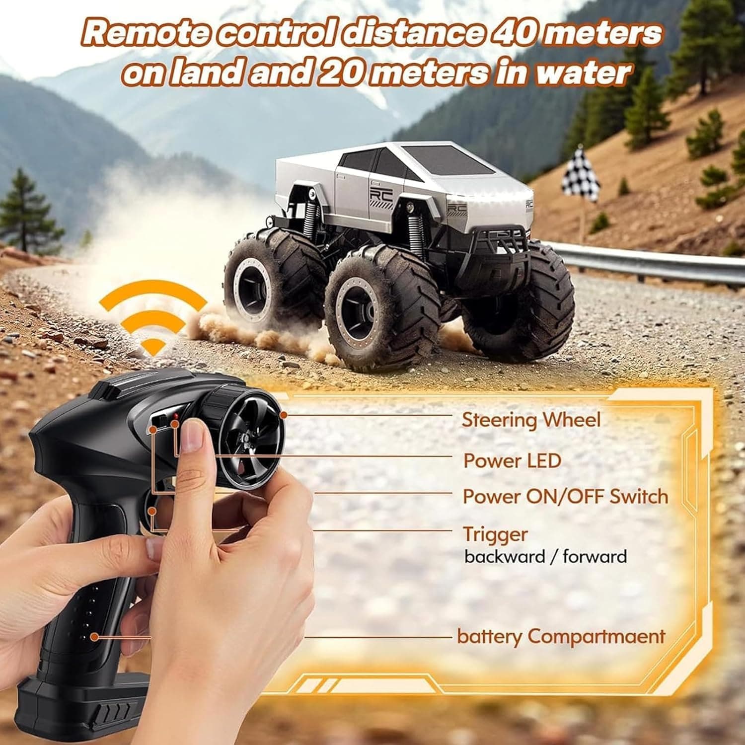 کامیون RC جدید 2025 مقیاس 1:16 | خودروی کنترل از راه دور 4WD همهجارو آفرود | دو موتور | چراغهای جلو LED | ضدآب | 2.4GHz RC Rock Crawler | اسباببازی برای کودکان و بزرگسالان - نقرهای نقرهای (1:16) 702