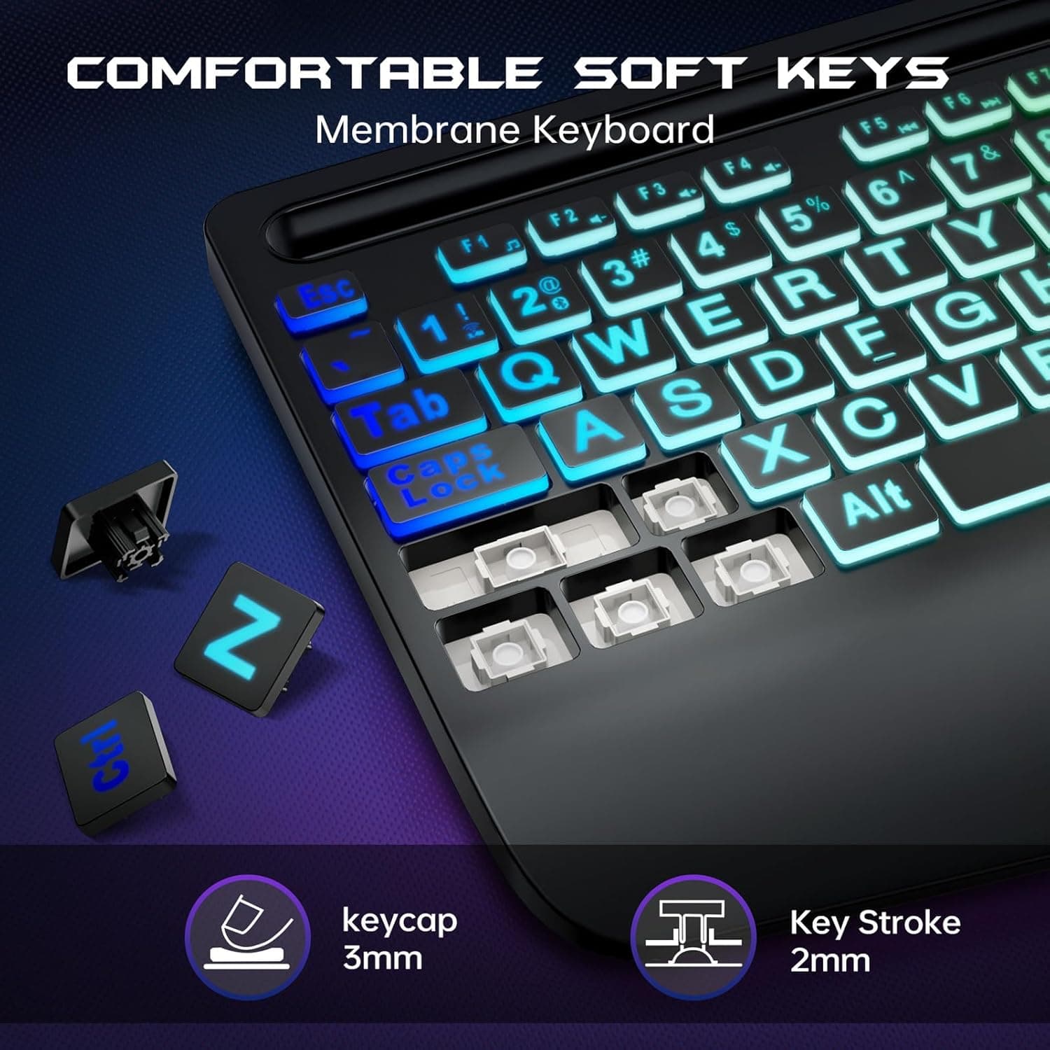 ست کیبورد و ماوس بیسیم Garlo – کیبورد غشایی بیصدا با حس مکانیکی، اندازه کامل (Full-Size) با اتصال Bluetooth، 2.4GHz و سیمی، دارای نور پسزمینه RGB و استراحتگاه ارگونومیک مچ دست، مناسب برای کامپیوتر، لپتاپ، Mac و PS5. 795