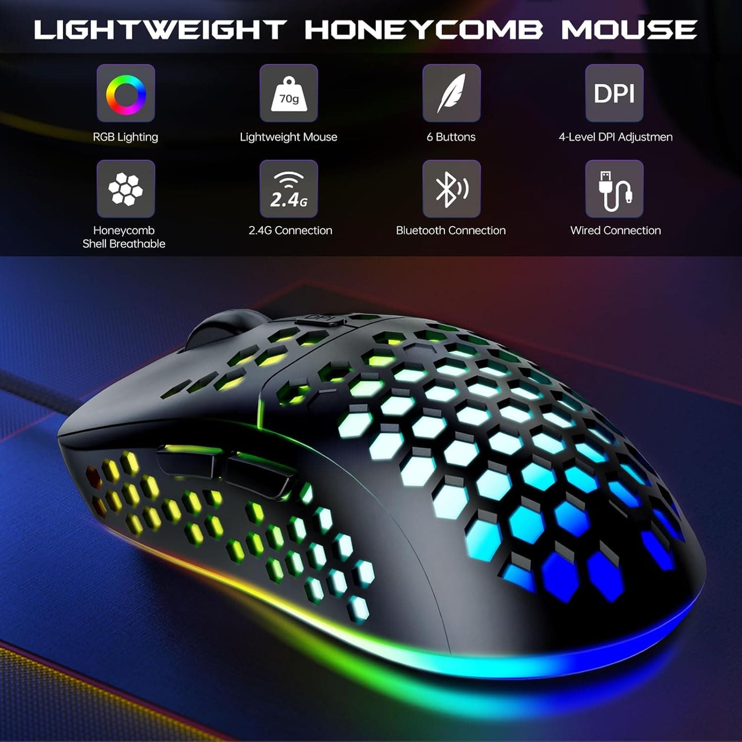 ست کیبورد و ماوس بیسیم Garlo – کیبورد غشایی بیصدا با حس مکانیکی، اندازه کامل (Full-Size) با اتصال Bluetooth، 2.4GHz و سیمی، دارای نور پسزمینه RGB و استراحتگاه ارگونومیک مچ دست، مناسب برای کامپیوتر، لپتاپ، Mac و PS5. 796