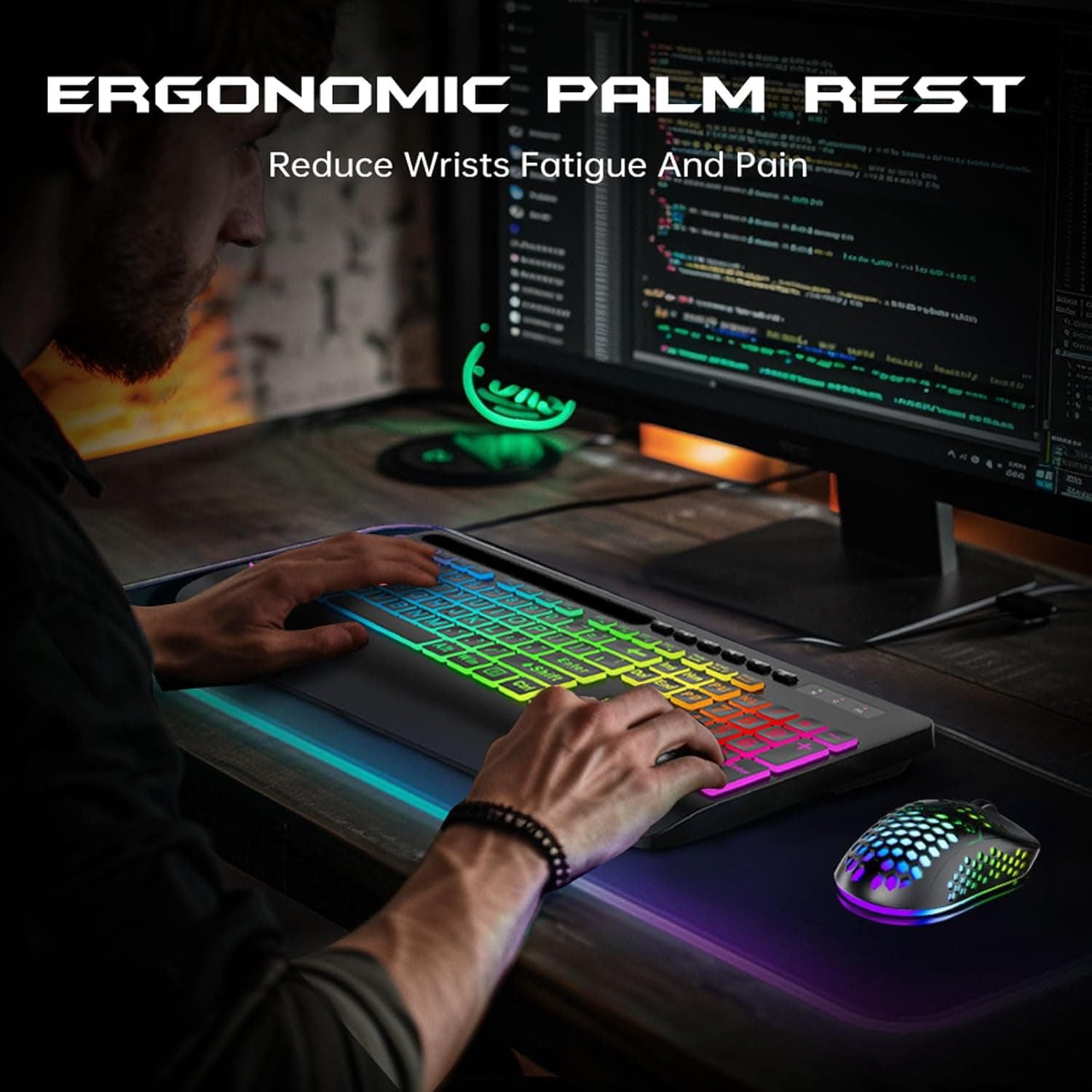 ست کیبورد و ماوس بیسیم Garlo – کیبورد غشایی بیصدا با حس مکانیکی، اندازه کامل (Full-Size) با اتصال Bluetooth، 2.4GHz و سیمی، دارای نور پسزمینه RGB و استراحتگاه ارگونومیک مچ دست، مناسب برای کامپیوتر، لپتاپ، Mac و PS5. 799