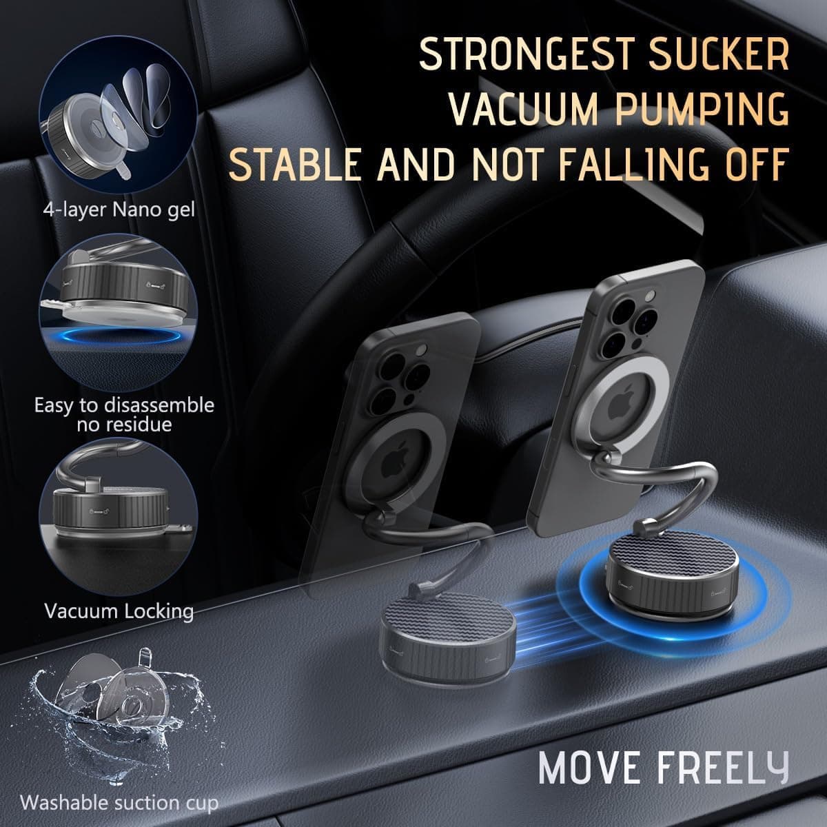 هولدر مغناطیسی گوشی برای خودرو – با پایه مکنده (Suction Cup) و قابلیت چرخش در زوایای بینهایت، پایه تاشو مناسب برای شیشه جلو، میز یا سطوح صاف، سازگار با تمام گوشیهای هوشمند. 808