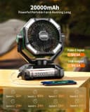 پنکه کمپینگ coldSky با ظرفیت باتری 20000 میلیآمپر ساعت – دارای دو موتور، چراغ LED چهارحالته، 8 سرعت مختلف و ریموت کنترل، قابلحمل و مناسب برای چادر، قطعی برق یا محل کار، همراه با قلاب آویز – رنگ سبز. 834