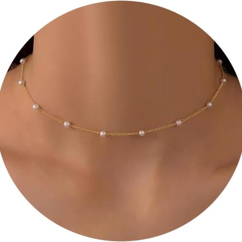 گردنبند مرواریدی زنانه با آبکاری طلا ۱۴ عیار