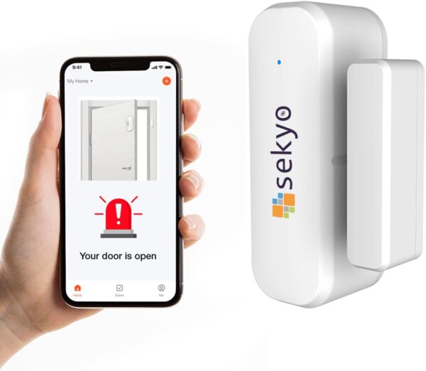 حسگر درب هوشمند Wi‑Fi شرکت Sekyo – بدون نیاز به هاب، هشدار موبایلی، پشتیبانی از Tuya/Smart Life، سازگار با Alexa، Google Home و Siri